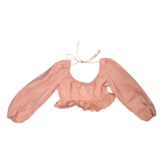 En Saison Cropped Peplum Ruffle Blouse | Coral | Small | Milkmaid, Cottagecore - Picture 7 of 11